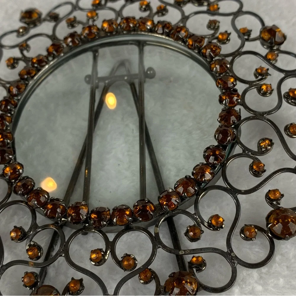 Metal Photo Frame Round With Amber Rhinestones Retro 5